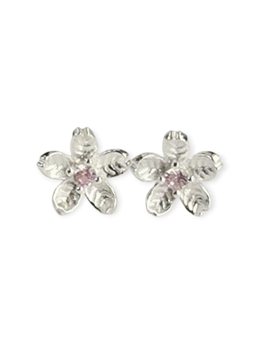 Sterling Silver Cherry Blossom Flower Stud Earrings Pink Topaz 🆕